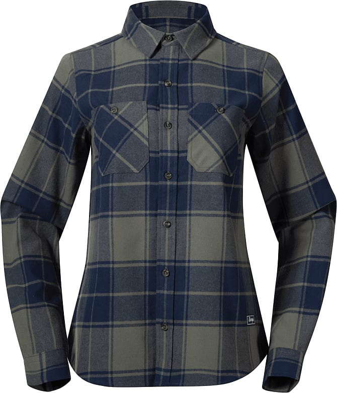 Bergans Women's Nordmarka Flannel Shirt Green Mud/navy Blue Check