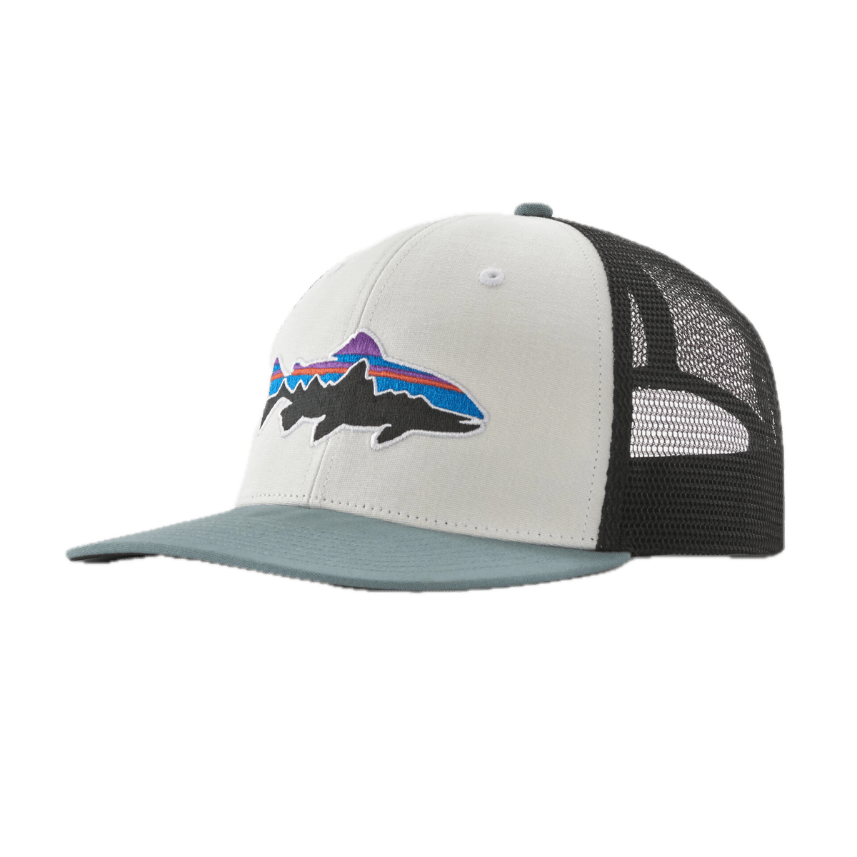 Patagonia Fitz Roy Trout Trucker Hat White W/blue Sage