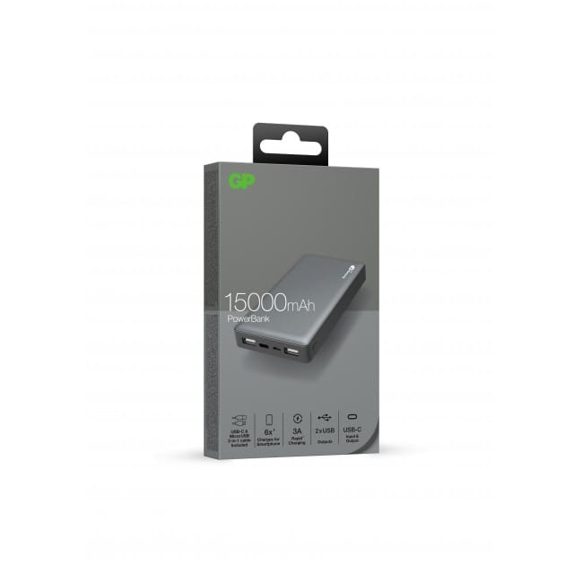 GP Batterier GP Powerbank Voyage 2.0 15000 mAh Graphite Grey GP Batterier GP Batterier GP Powerbank Voyage 2.0 15000 mAh Graphite Grey GP Batterier
