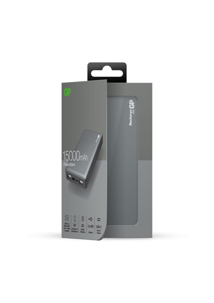 GP Batterier GP Powerbank Voyage 2.0 15000 mAh Graphite Grey GP Batterier GP Batterier GP Powerbank Voyage 2.0 15000 mAh Graphite Grey GP Batterier