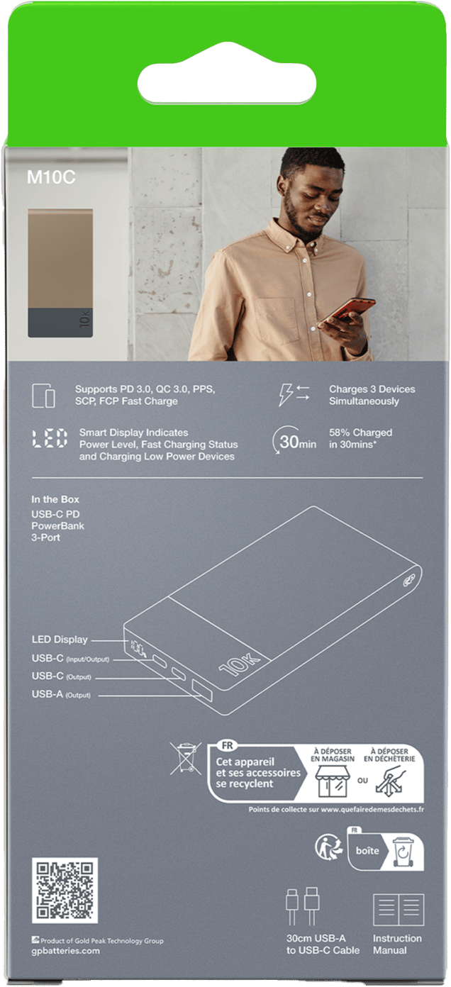 GP Batterier Powerbank M2+ 10000 mAh Beige GP Batterier GP Batterier Powerbank M2+ 10000 mAh Beige GP Batterier