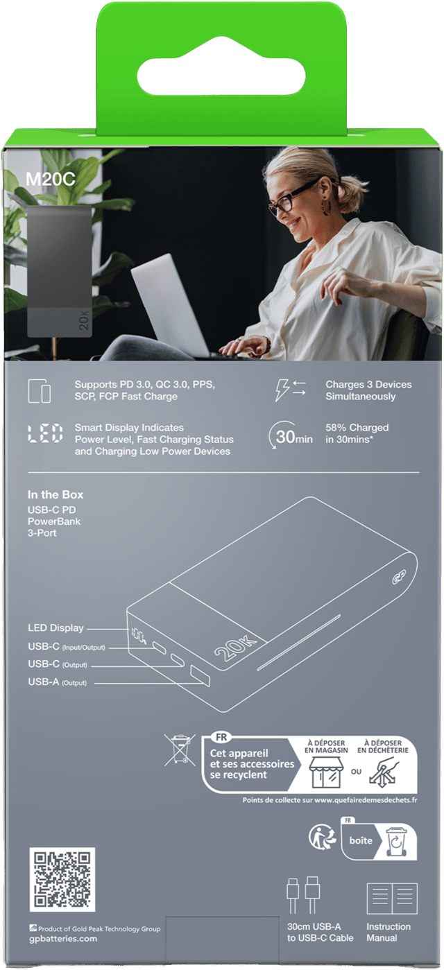 GP Batterier Powerbank M2+ 20000 mAh Grey GP Batterier GP Batterier Powerbank M2+ 20000 mAh Grey GP Batterier