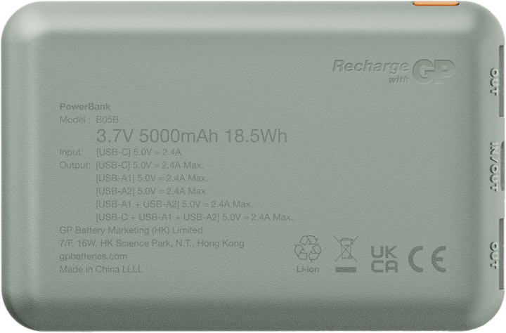GP Batterier Powerbank Plus 5000 mAh Grey GP Batterier GP Batterier Powerbank Plus 5000 mAh Grey GP Batterier