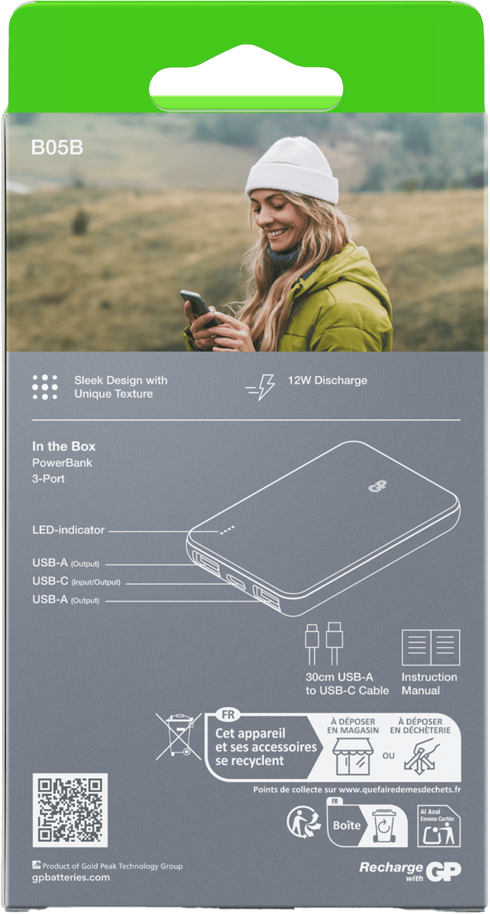 GP Batterier Powerbank Plus 5000 mAh Black GP Batterier GP Batterier Powerbank Plus 5000 mAh Black GP Batterier