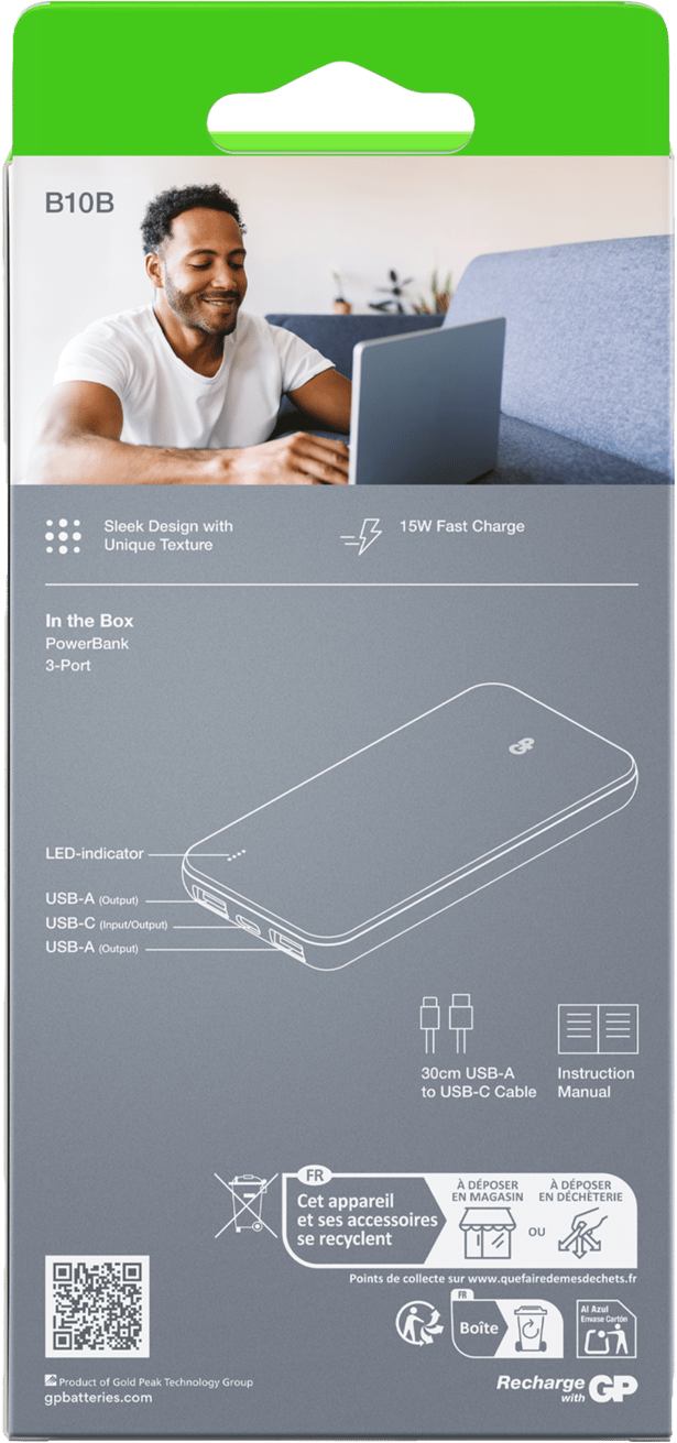 GP Batterier Powerbank Plus 10000 mAh Cream GP Batterier GP Batterier Powerbank Plus 10000 mAh Cream GP Batterier