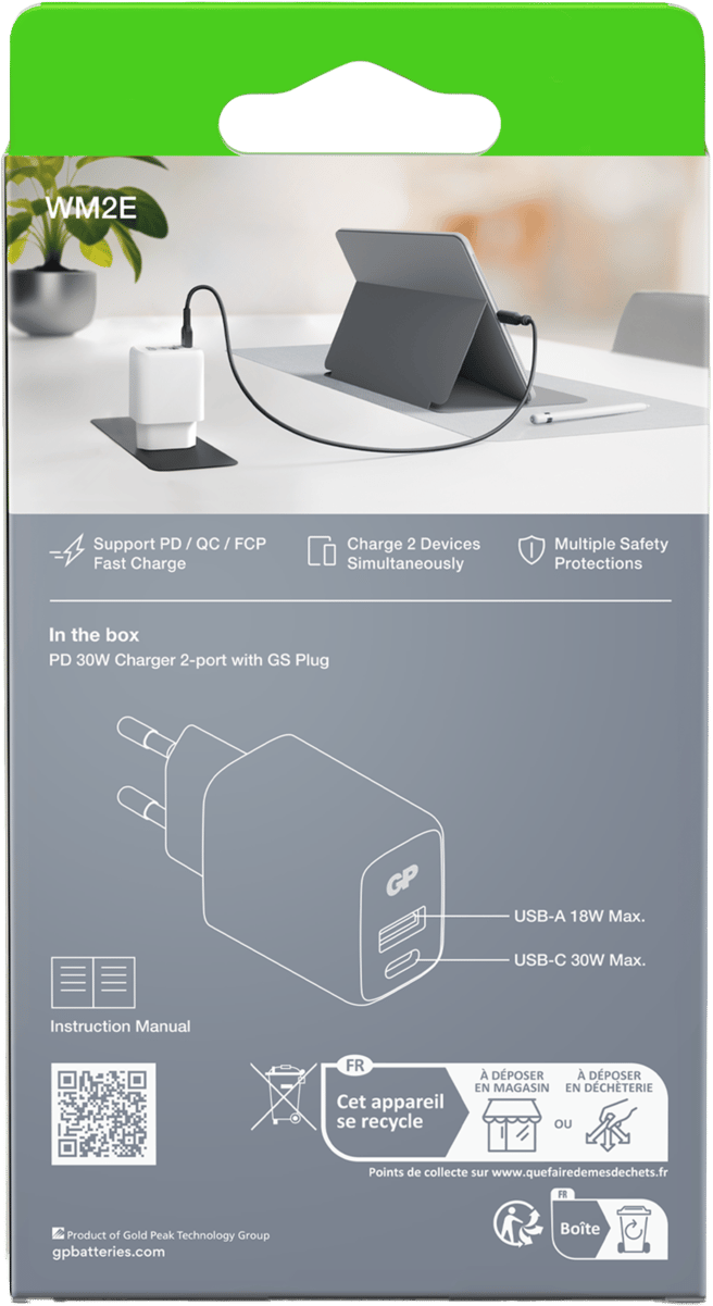 GP Batterier USB Wall Charger PD 30W White GP Batterier GP Batterier USB Wall Charger PD 30W White GP Batterier