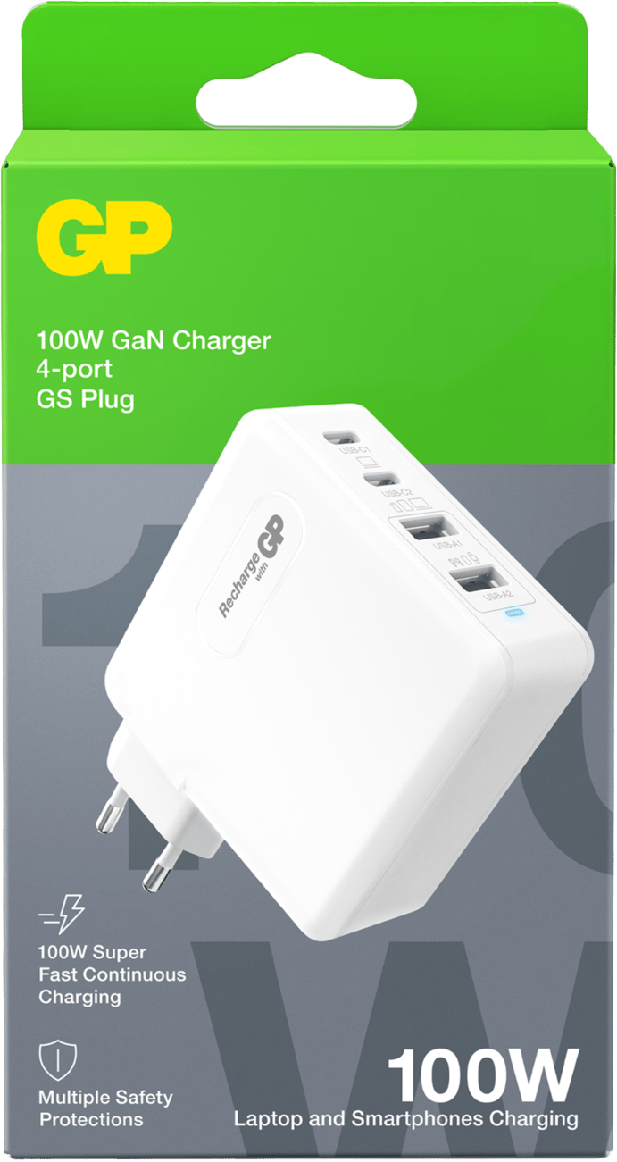 GP Batterier Wall Charger GM4A GaN PD 100W White GP Batterier GP Batterier Wall Charger GM4A GaN PD 100W White GP Batterier