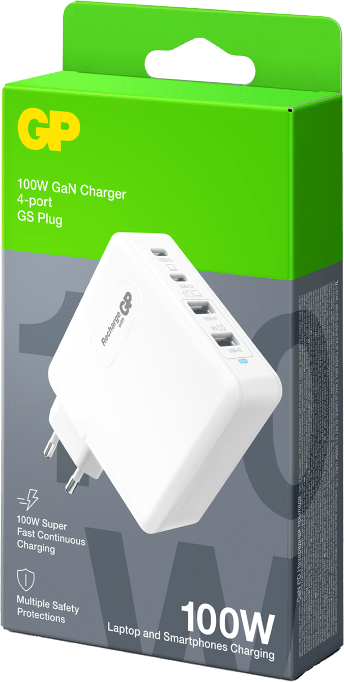 GP Batterier Wall Charger GM4A GaN PD 100W White GP Batterier GP Batterier Wall Charger GM4A GaN PD 100W White GP Batterier