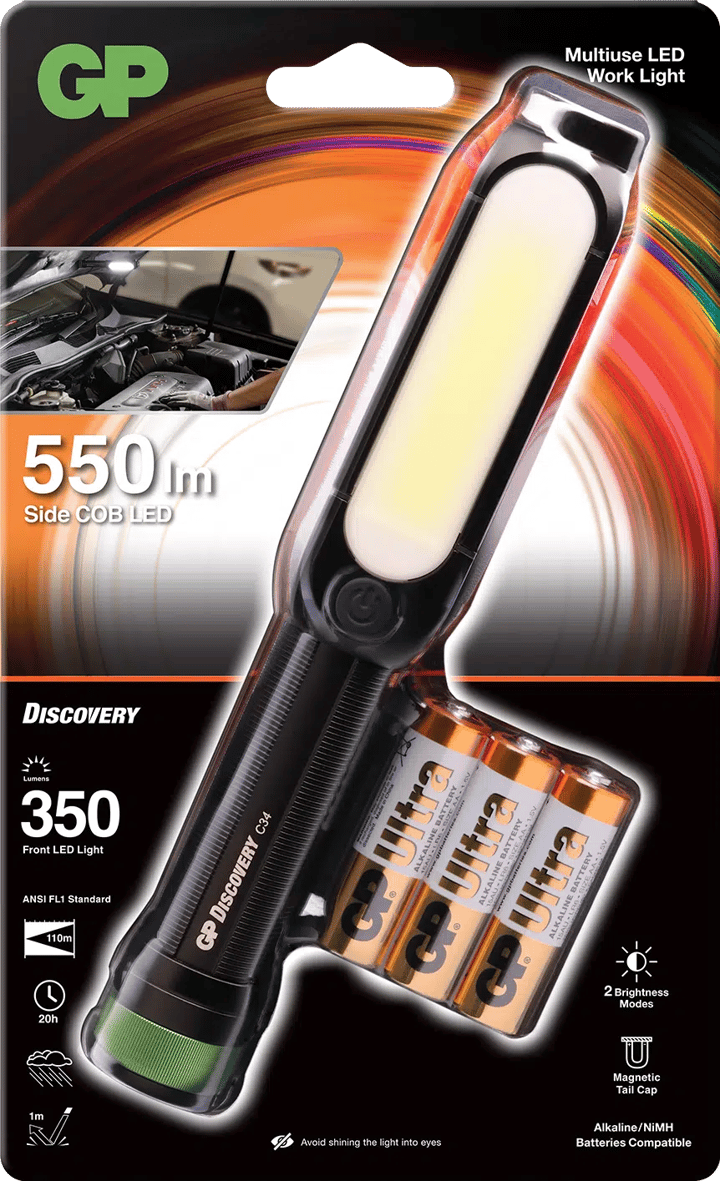 GP Batterier GP Discovery Work Light COB LED C34 Black GP Batterier GP Batterier GP Discovery Work Light COB LED C34 Black GP Batterier