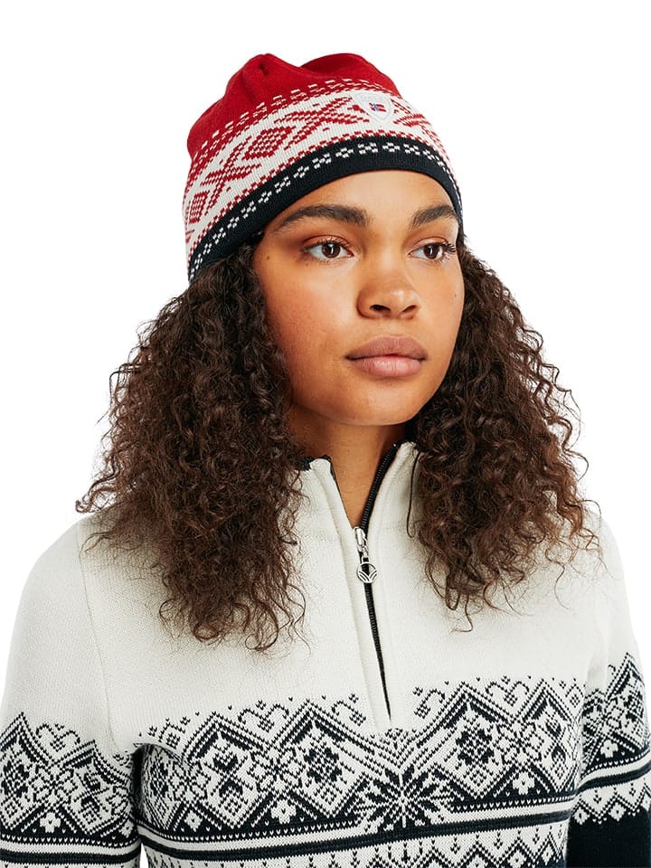 Dale of Norway Dystingen Merino Wool Hat Raspberry Offwhite Black Dale of Norway Dystingen Merino Wool Hat Raspberry Offwhite Black