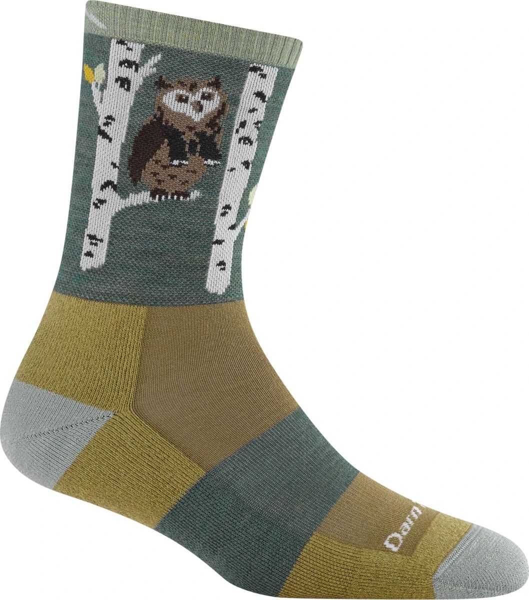 Darn Tough Women’s Critter Club Micro Crew Lightweight Cushion Hiking Socks  Owl Green