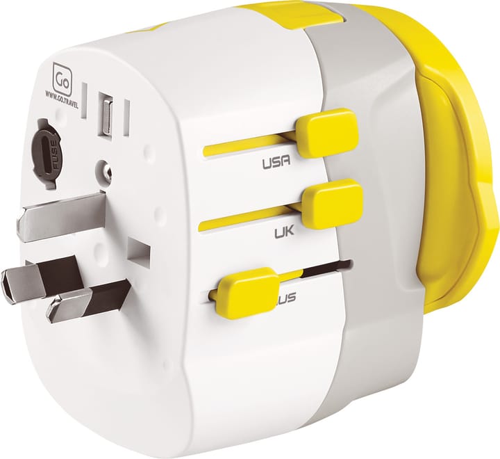 Go Travel Worldwide Adaptor + Twin USB-A Yellow Go Travel