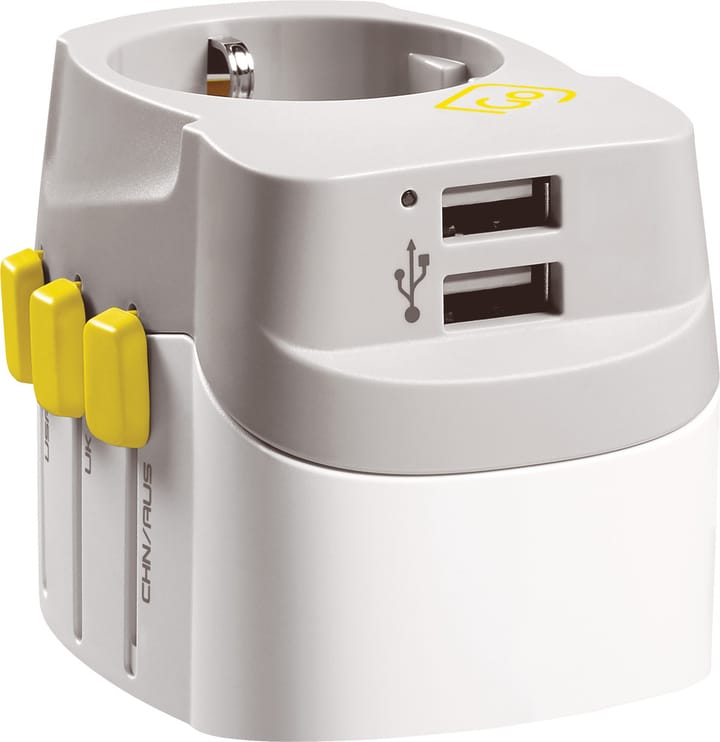 Go Travel Worldwide Adaptor + Twin USB-A Yellow Go Travel