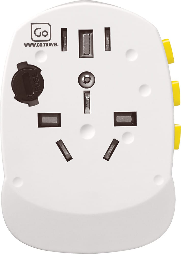 Go Travel Worldwide Adaptor + Twin USB-A Yellow Go Travel