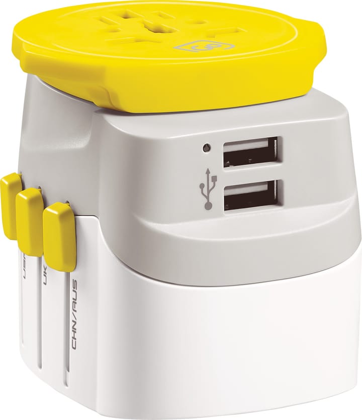 Go Travel Worldwide Adaptor + Twin USB-A Yellow Go Travel