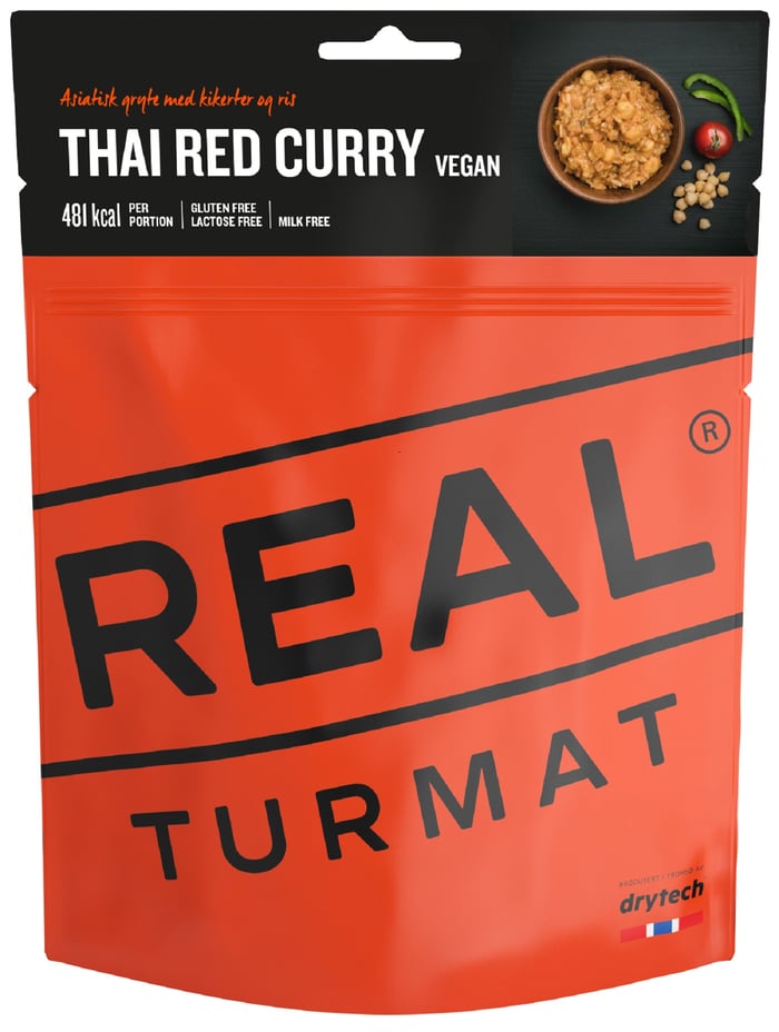 Real Turmat Vegan Thai Red Curry med ris, frystorkad vegansk måltid