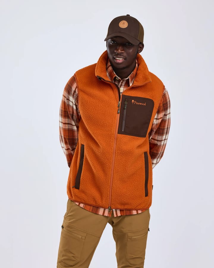 Pinewood Men's Pinewood Pile Fleece Vest Orange Clay/Dark Brown Pinewood