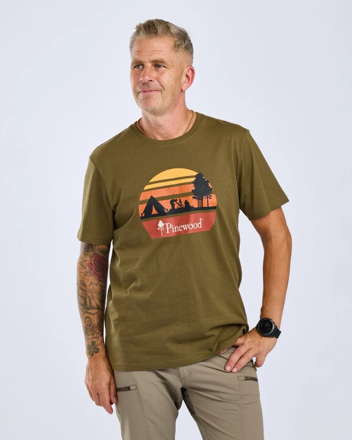 Pinewood Men's Finnveden Recycled Outdoor T-Shirt Olive Melange Campsite Pinewood
