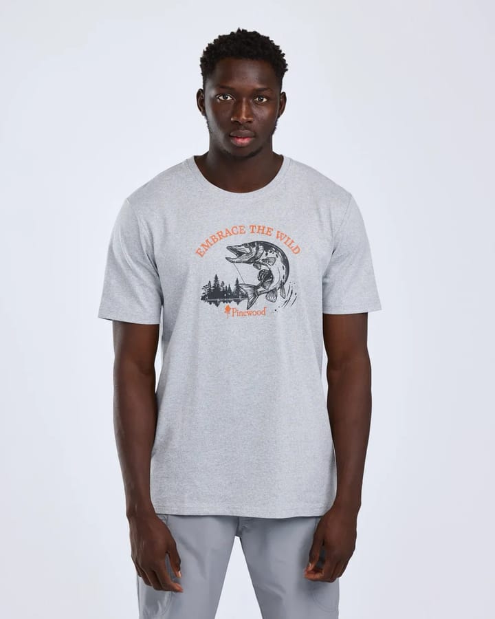 Pinewood Men's Fishing T-Shirt Light Grey Melange Pike Pinewood