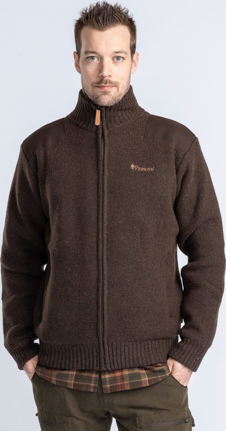 Pinewood Men's Hurricane Full Zip Sweater Dark Brown Mel Pinewood