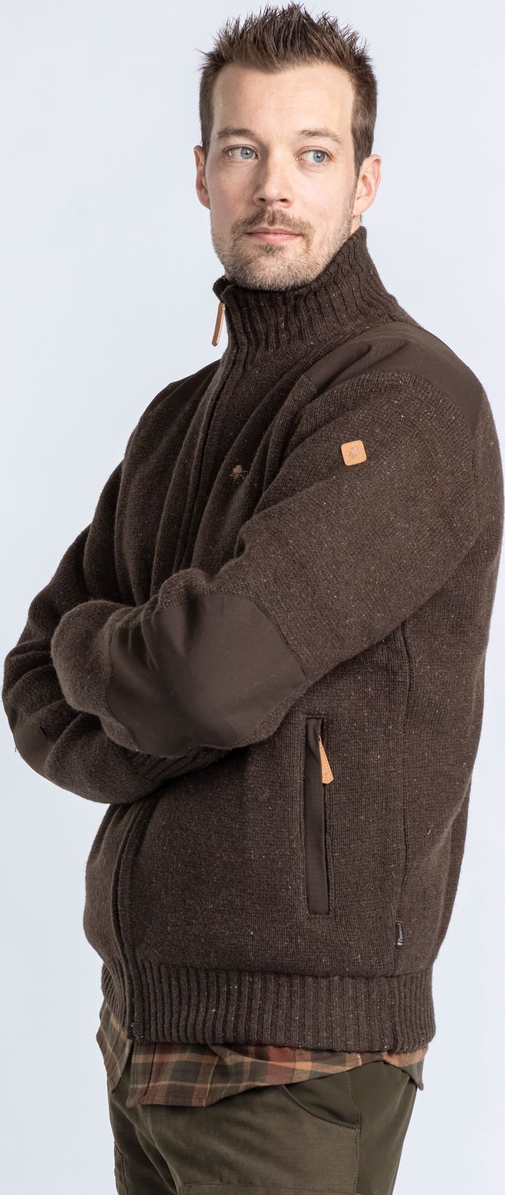 Pinewood Men's Hurricane Full Zip Sweater Dark Brown Mel Pinewood