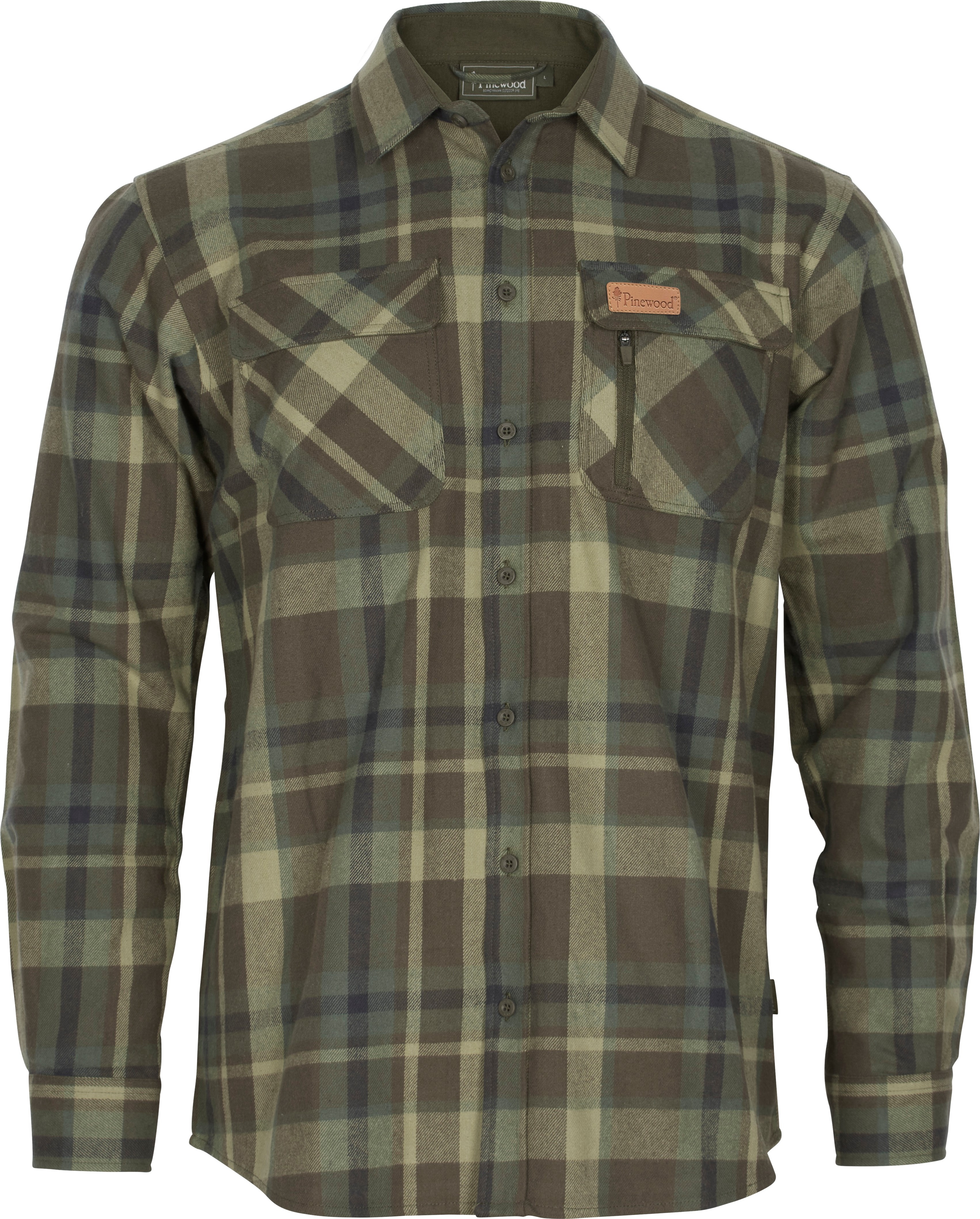 Pinewood Men's Lappland Rough Flannel Shirt Green/Brown Långärmade skjortor S