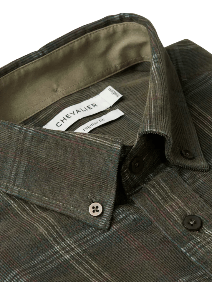 Chevalier Men's Walton Light Cord Shirt Hunter Green Checked Chevalier