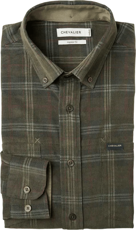 Chevalier Men's Walton Light Cord Shirt Hunter Green Checked Chevalier