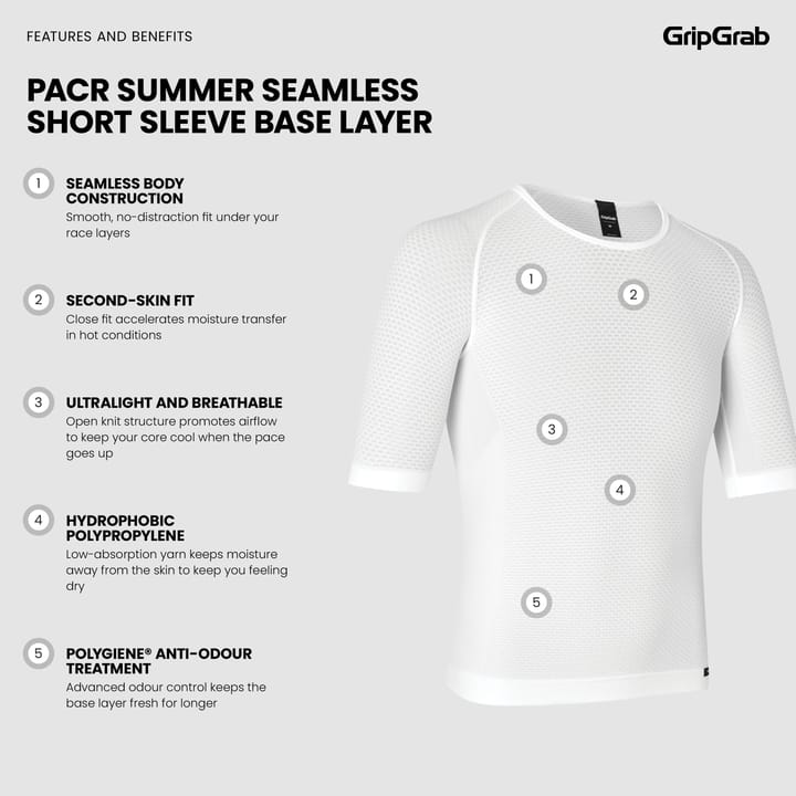 Gripgrab Unisex PACR Ultralight Seamless Short Sleeve Base Layer White Gripgrab