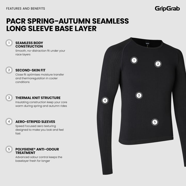 Gripgrab Unisex PACR Spring-Autumn Seamless Long Sleeve Base Layer Black Gripgrab