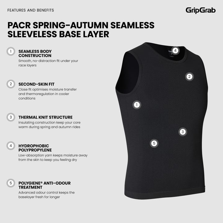 Gripgrab Unisex PACR Spring-Autumn Seamless Sleeveless Base Layer Black Gripgrab