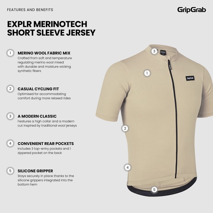 Gripgrab Men's GripGrab EXPLR Merinotech Short Sleeve Jersey Beige Gripgrab