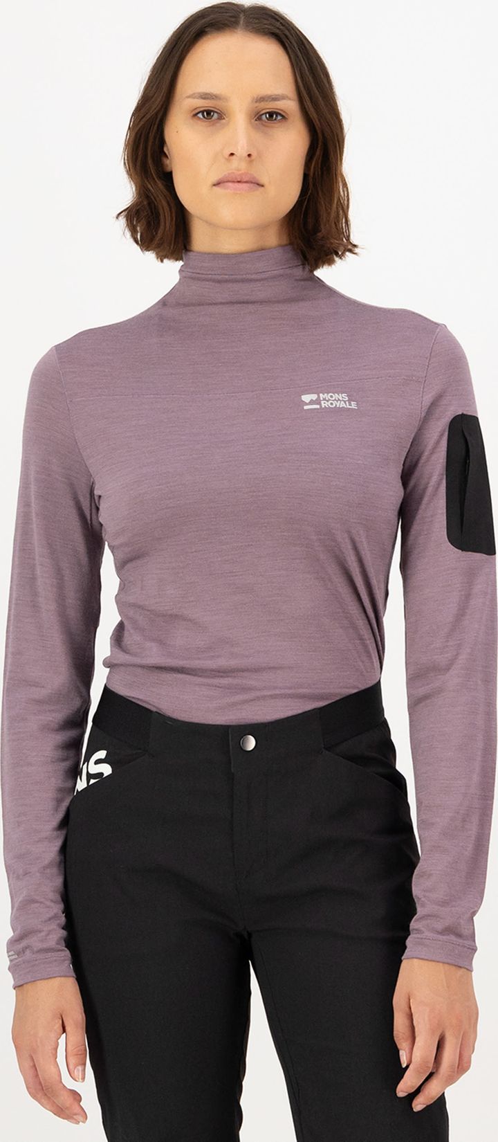 Mons Royale Women's Diversion Merino Mock Neck Long Sleeve Mauve Mons Royale