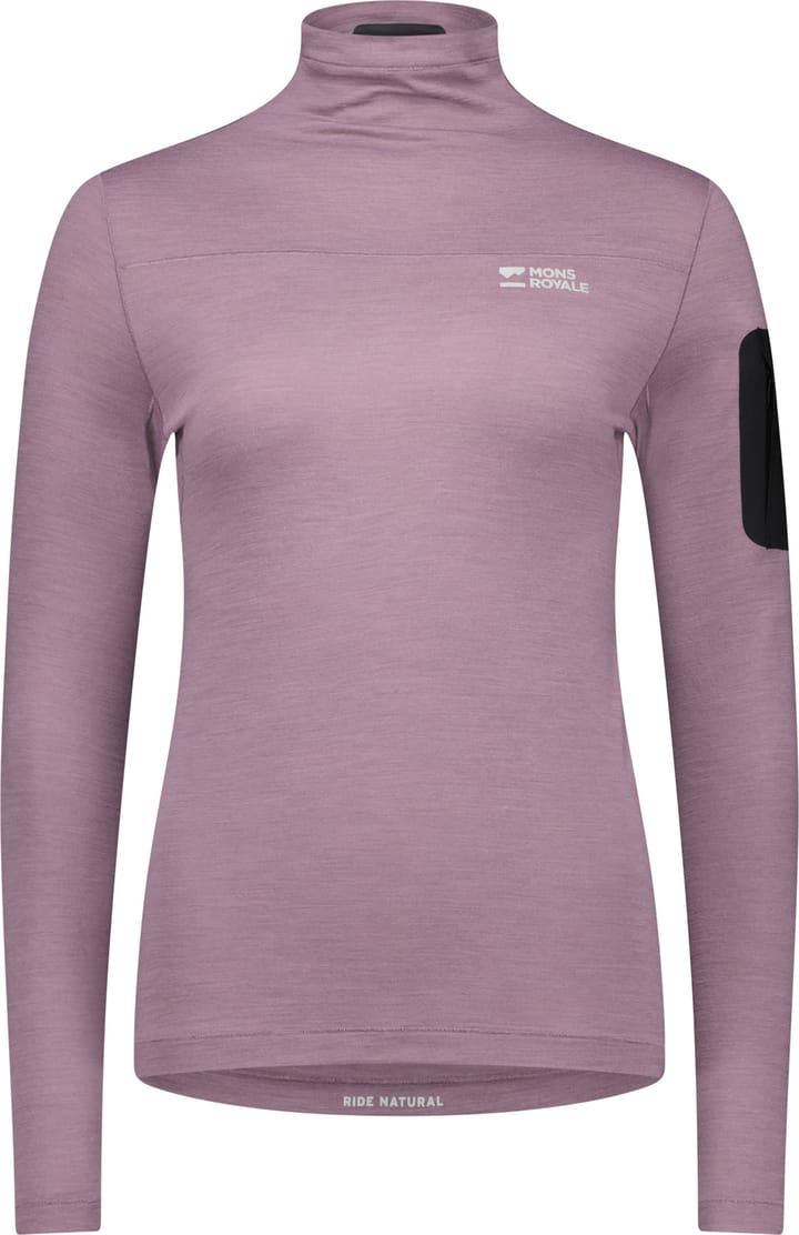Mons Royale Women's Diversion Merino Mock Neck Long Sleeve Mauve Mons Royale