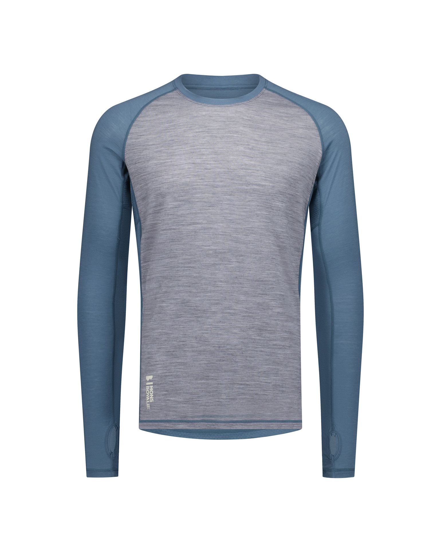 Mons Royale Men's Temple Tech LS Grey Heather / Goblin Blue