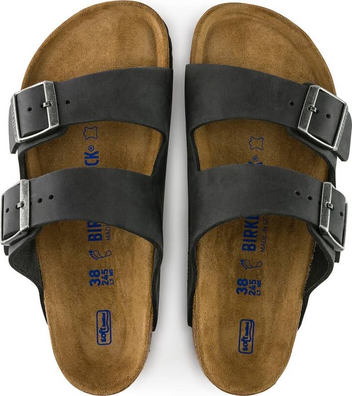 Birkenstock Arizona Oiled Nubuck Leather Soft Footbed Narrow Black Birkenstock