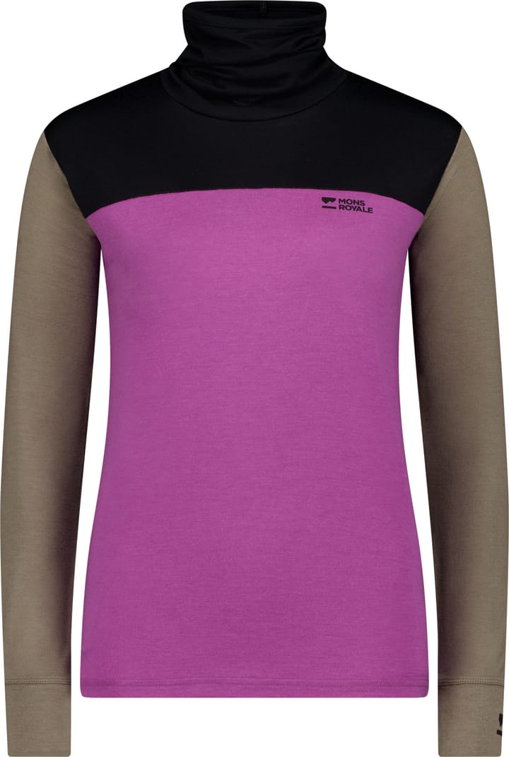 Mons Royale Women's Yotei Merino High Neck Long Sleeve Purple Bolt/Walnut/Black Mons Royale