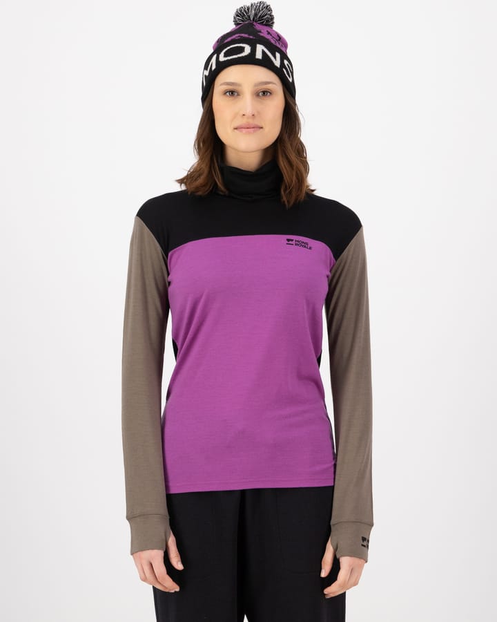 Mons Royale Women's Yotei Merino High Neck Long Sleeve Purple Bolt/Walnut/Black Mons Royale Mons Royale Women's Yotei Merino High Neck Long Sleeve Purple Bolt/Walnut/Black Mons Royale