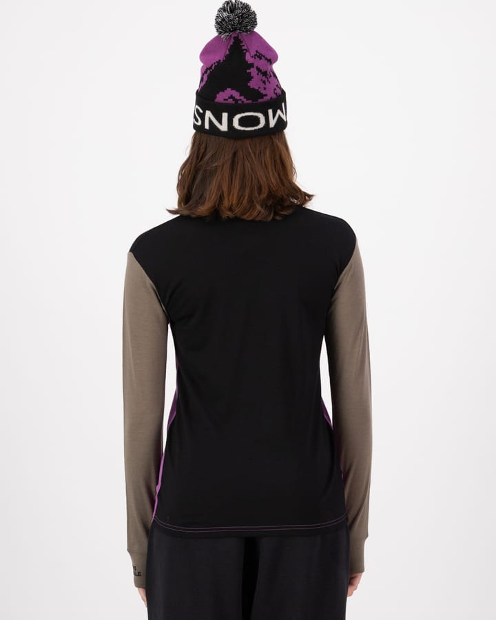 Mons Royale Women's Yotei Merino High Neck Long Sleeve Purple Bolt/Walnut/Black Mons Royale