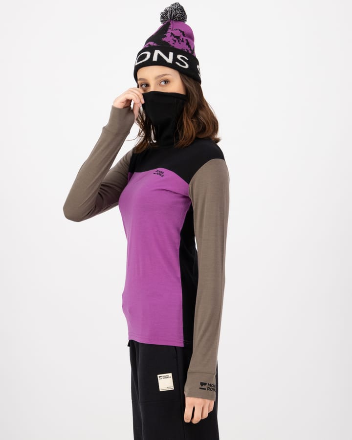 Mons Royale Women's Yotei Merino High Neck Long Sleeve Purple Bolt/Walnut/Black Mons Royale