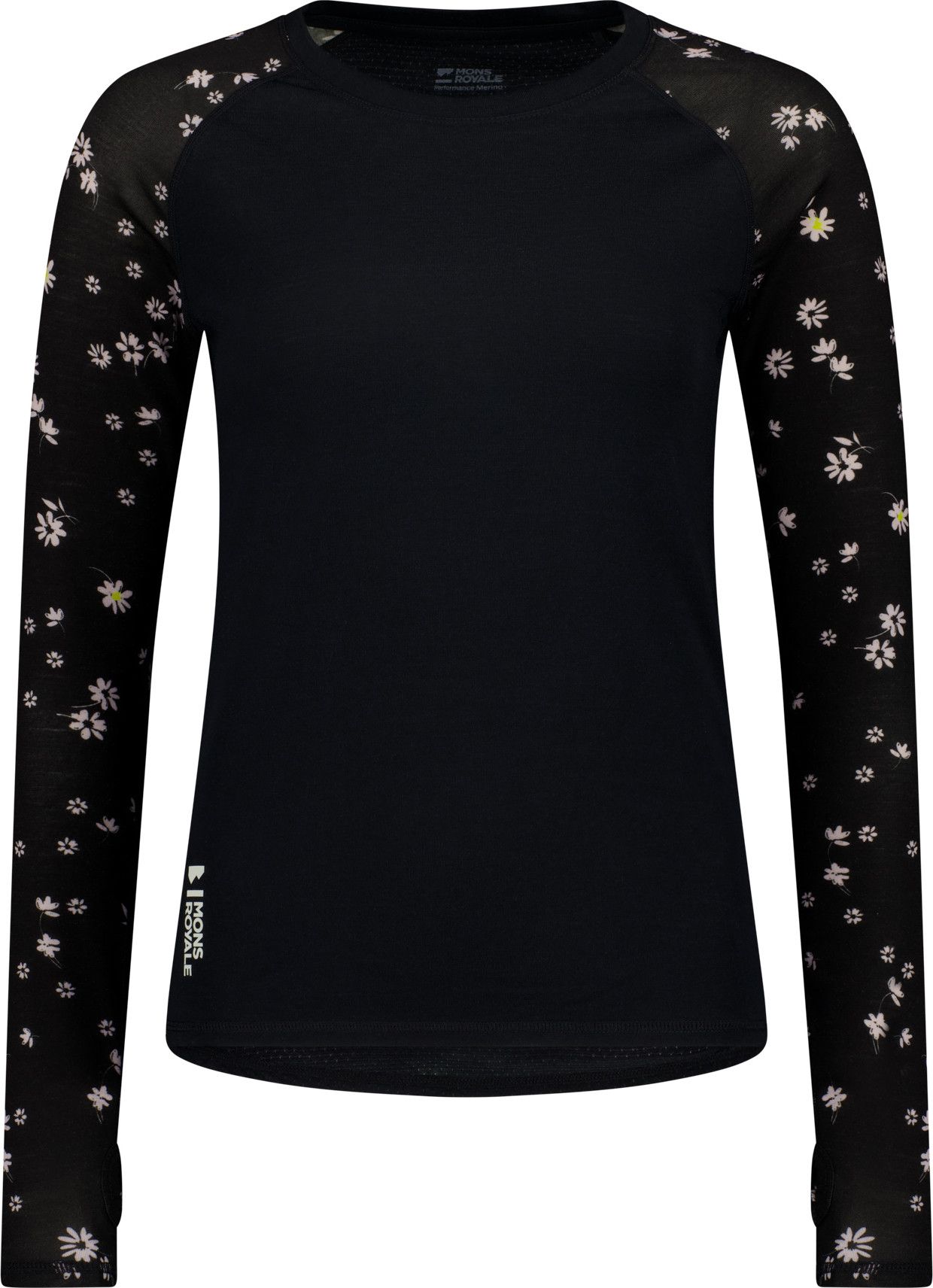 Mons Royale Women's Bella Tech Long Sleeve Black Daisy