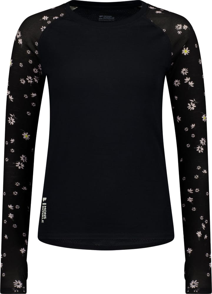 Mons Royale Women's Bella Tech Long Sleeve Black Daisy Mons Royale Mons Royale Women's Bella Tech Long Sleeve Black Daisy Mons Royale
