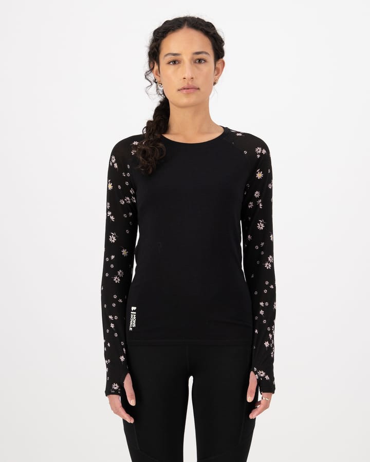 Mons Royale Women's Bella Tech Long Sleeve Black Daisy Mons Royale Mons Royale Women's Bella Tech Long Sleeve Black Daisy Mons Royale