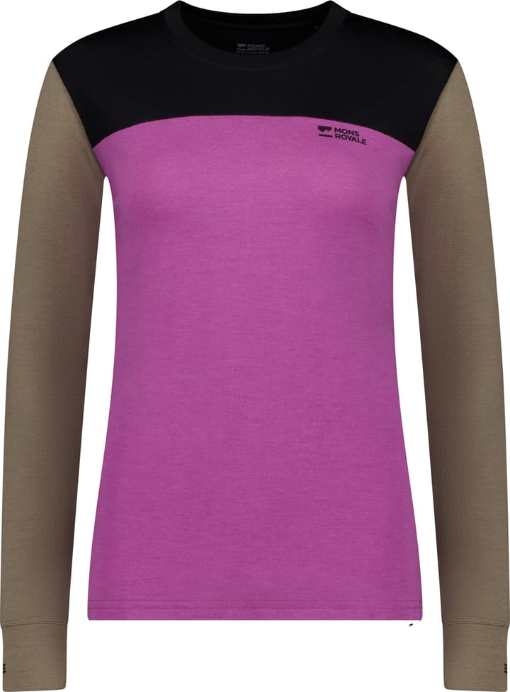 Mons Royale Women's Yotei Merino Long Sleeve Purple Bolt/Walnut/Black Mons Royale