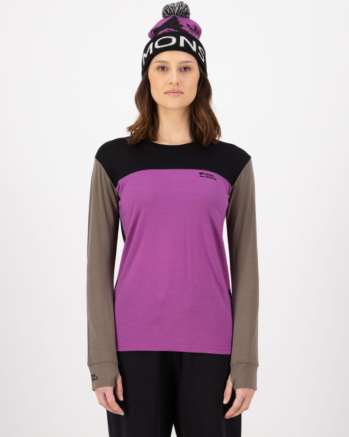 Mons Royale Women's Yotei Merino Long Sleeve Purple Bolt/Walnut/Black Mons Royale