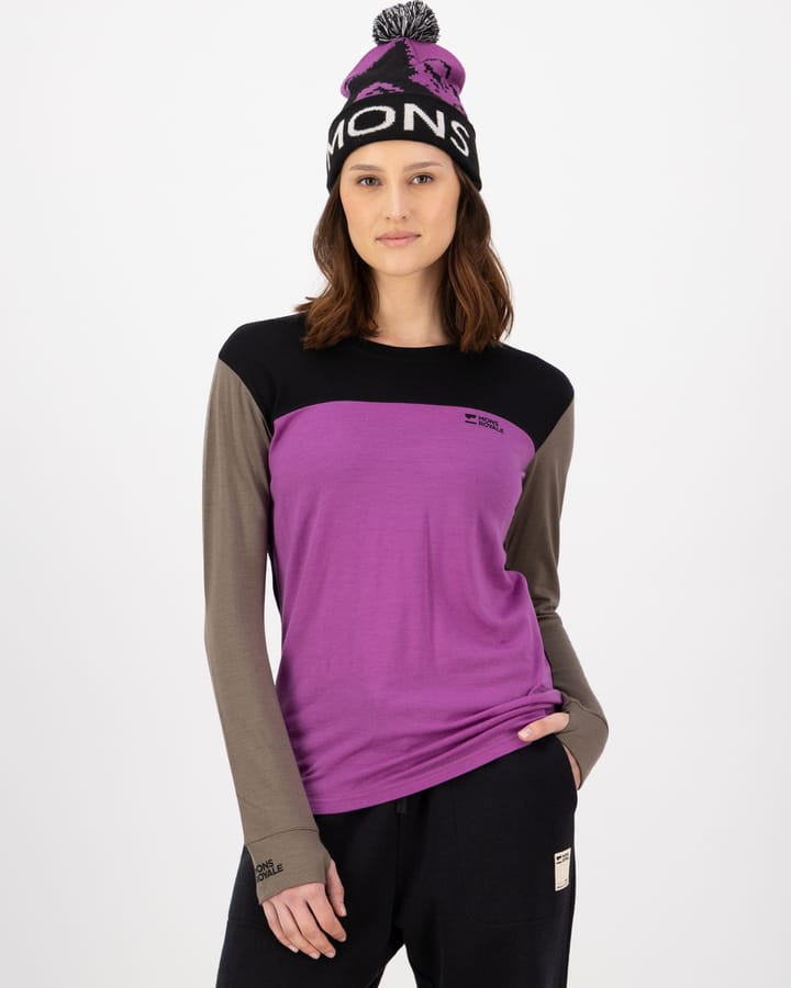 Mons Royale Women's Yotei Merino Long Sleeve Purple Bolt/Walnut/Black Mons Royale