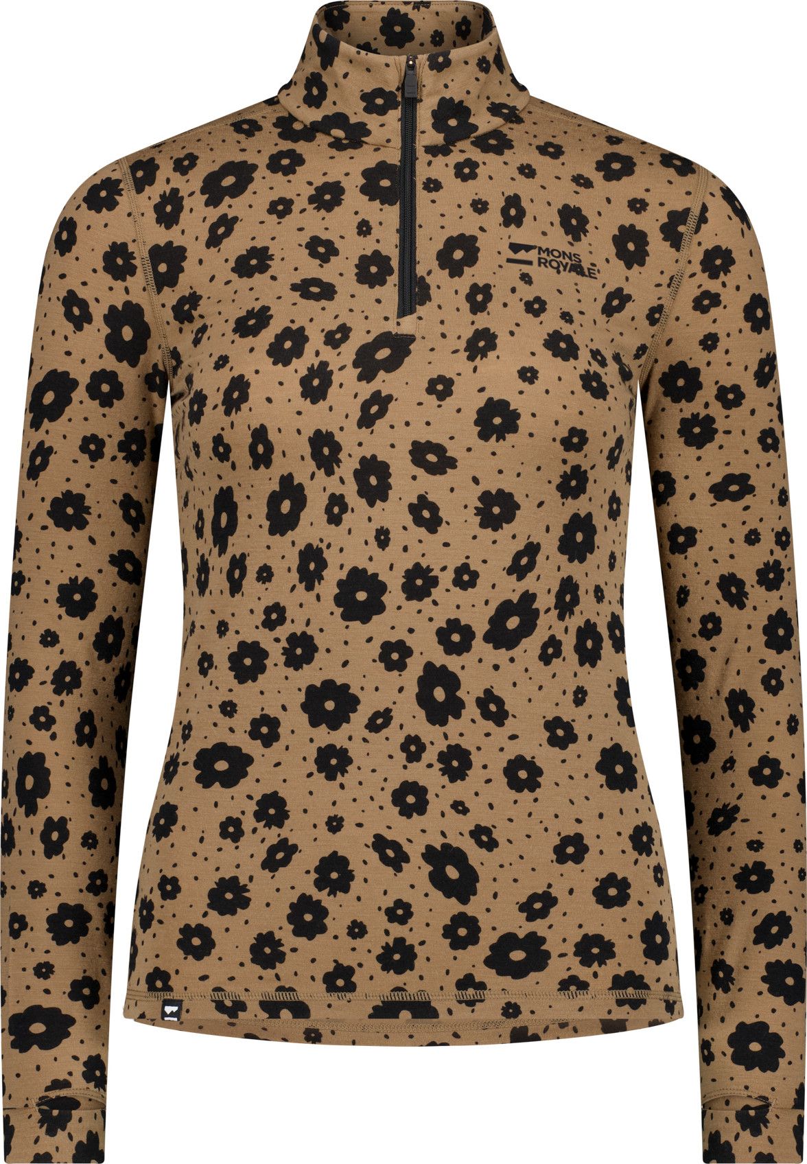 Mons Royale Women's Cascade Merino Base Layer 1/4 Zip Long Sleeve Aoraki Lily Toffee