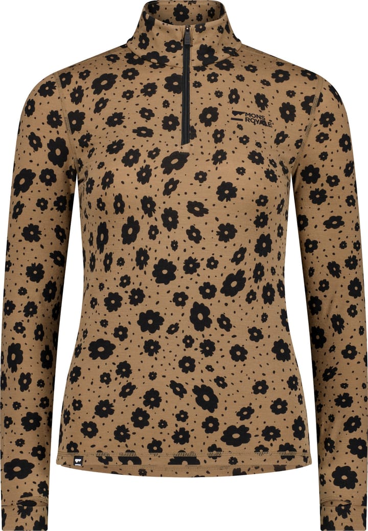 Mons Royale Women's Cascade Merino Base Layer 1/4 Zip Long Sleeve Aoraki Lily Toffee Mons Royale