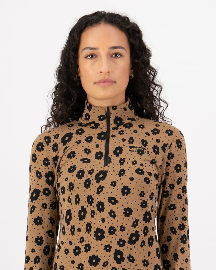 Mons Royale Women's Cascade Merino Base Layer 1/4 Zip Long Sleeve Aoraki Lily Toffee Mons Royale