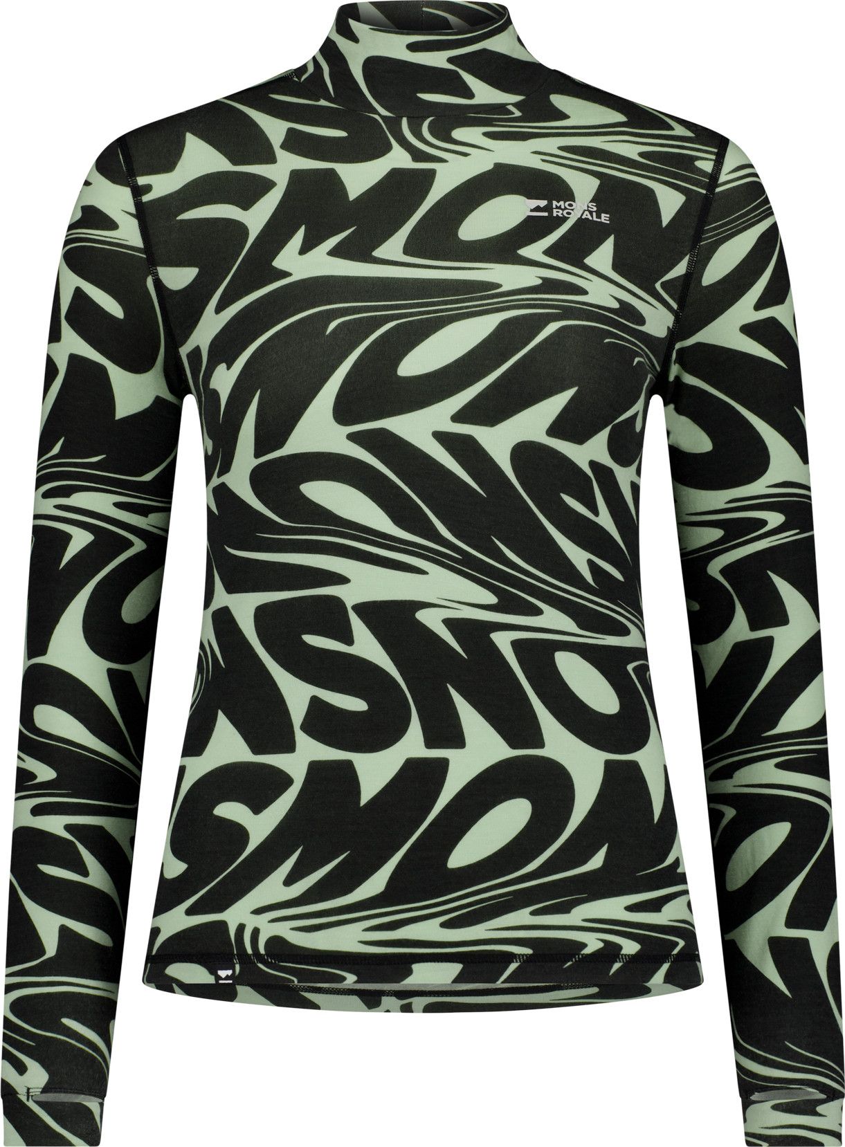 Mons Royale Women's Cascade Merino Base Layer Mock Neck Long Sleeve Signal Lost Matcha